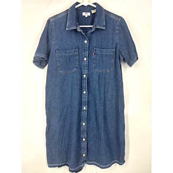 NEW Levi’s Medium Wash Raw Hem Button Up Dress Blue Large - Picture 3 of 4